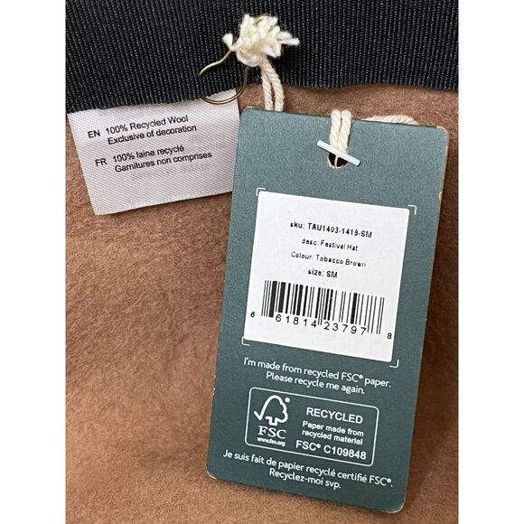Tentree Festival Hat Recycled Wool Full Brimmed Felt Hat NWT Tabacco Brown Small - Picture 11 of 13